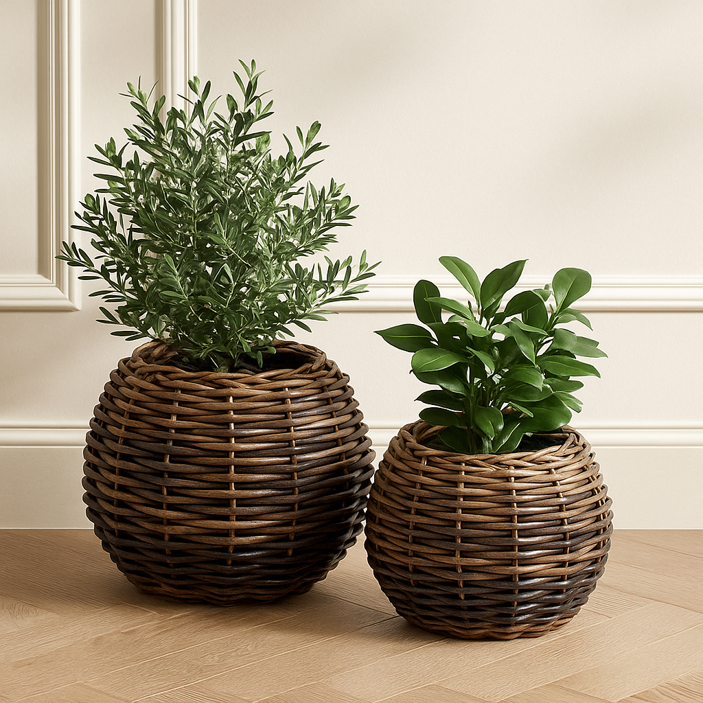 Kenora Rattan Brown Plant Baskets