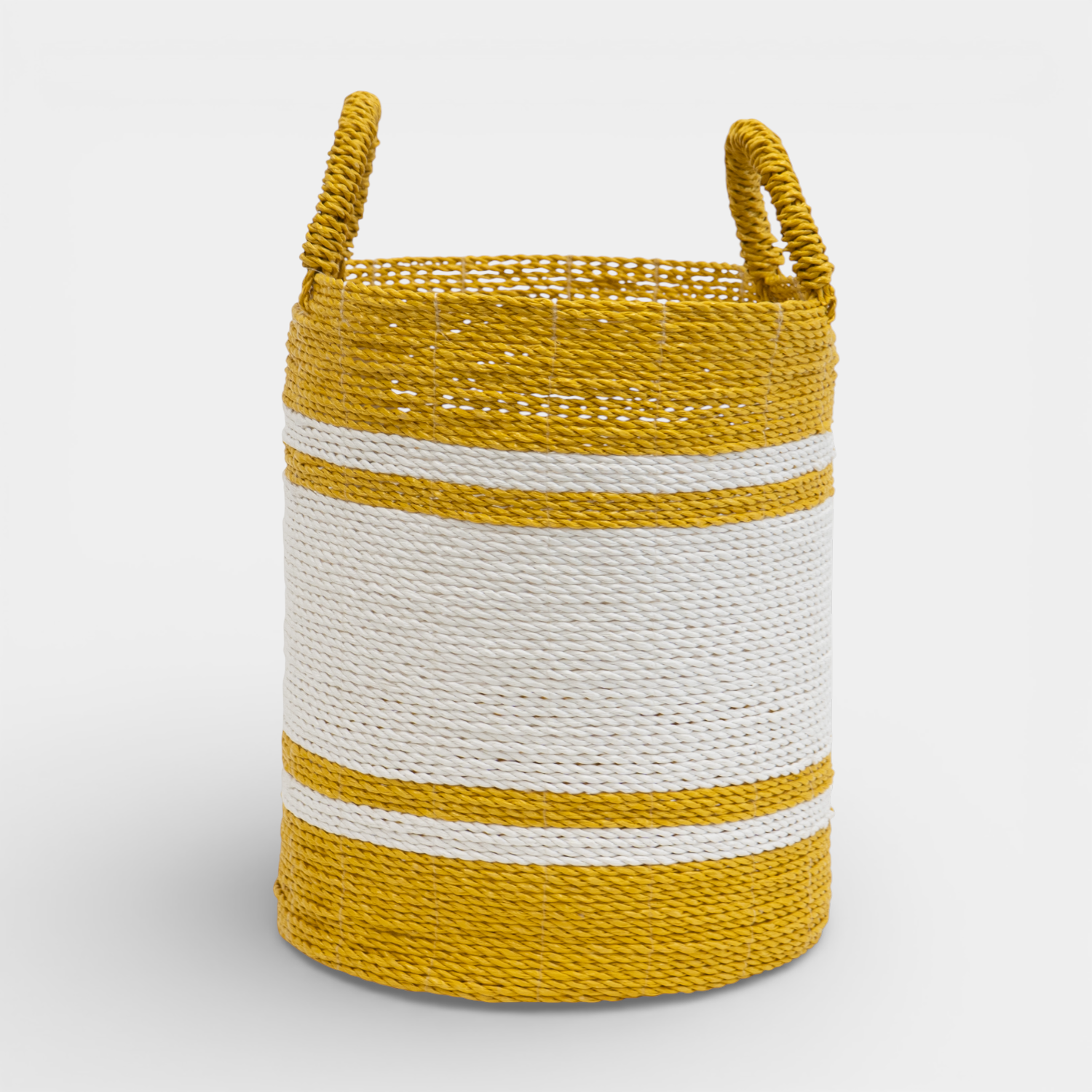 Maritime Storage Basket w/ Handles - Yellow/White
