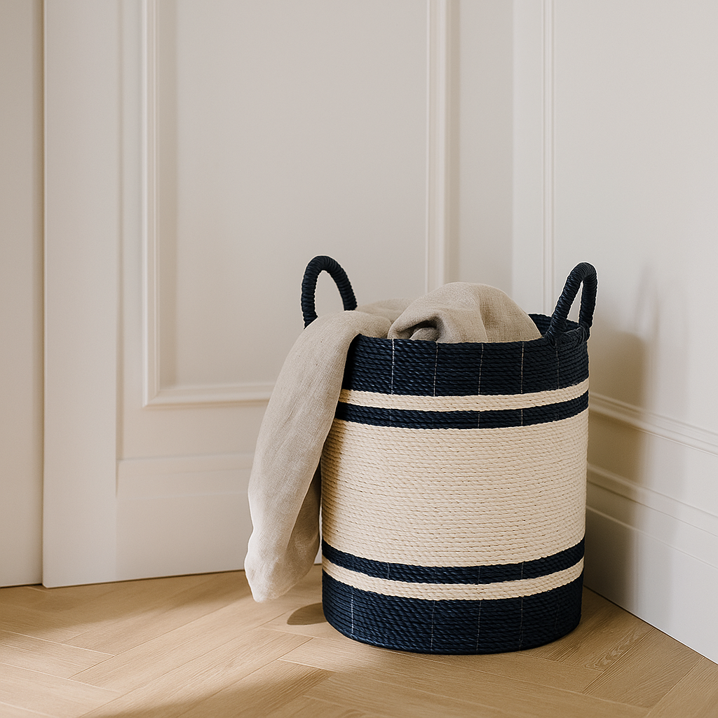 Maritime Storage Basket w/ Handles - Blue/White