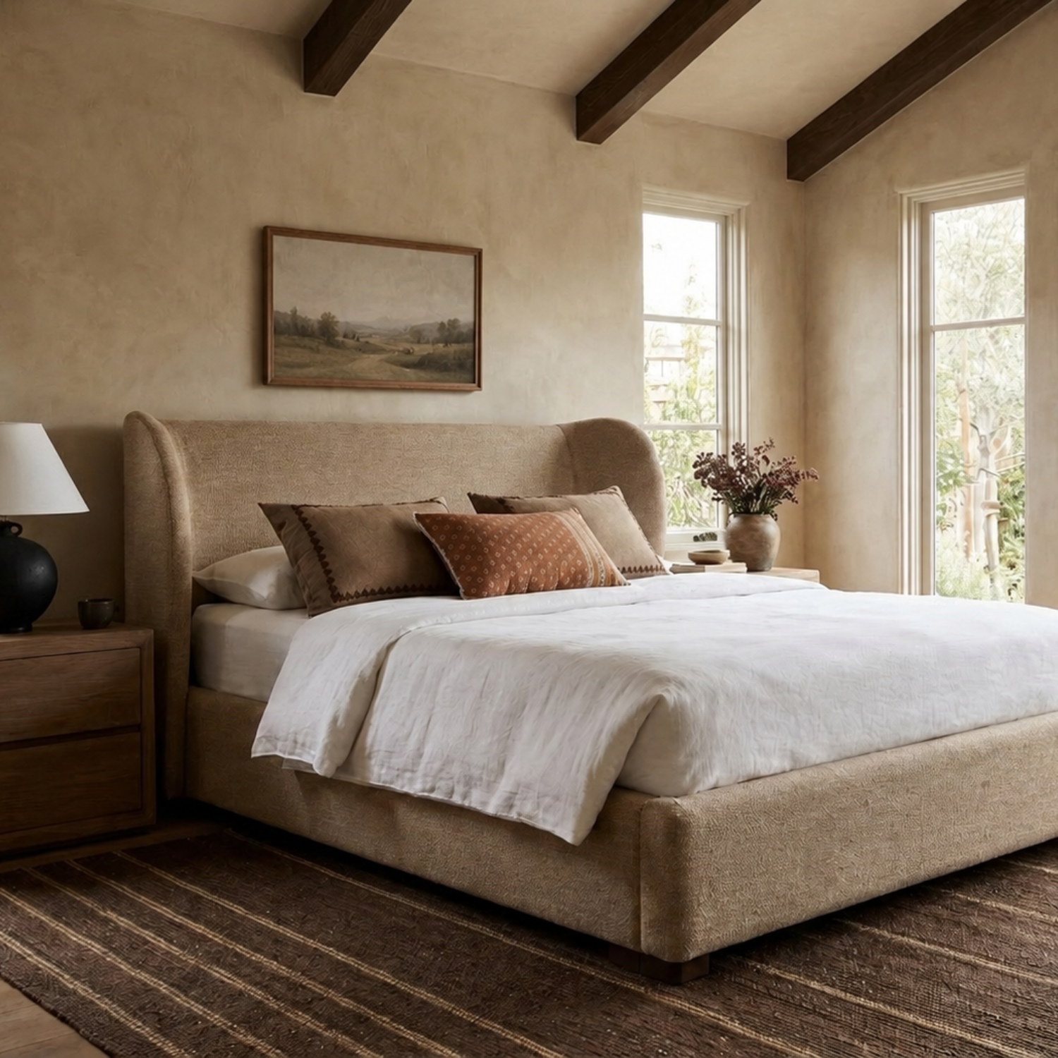Granville Upholstered Platform Bed - Brisbane Stone Beige