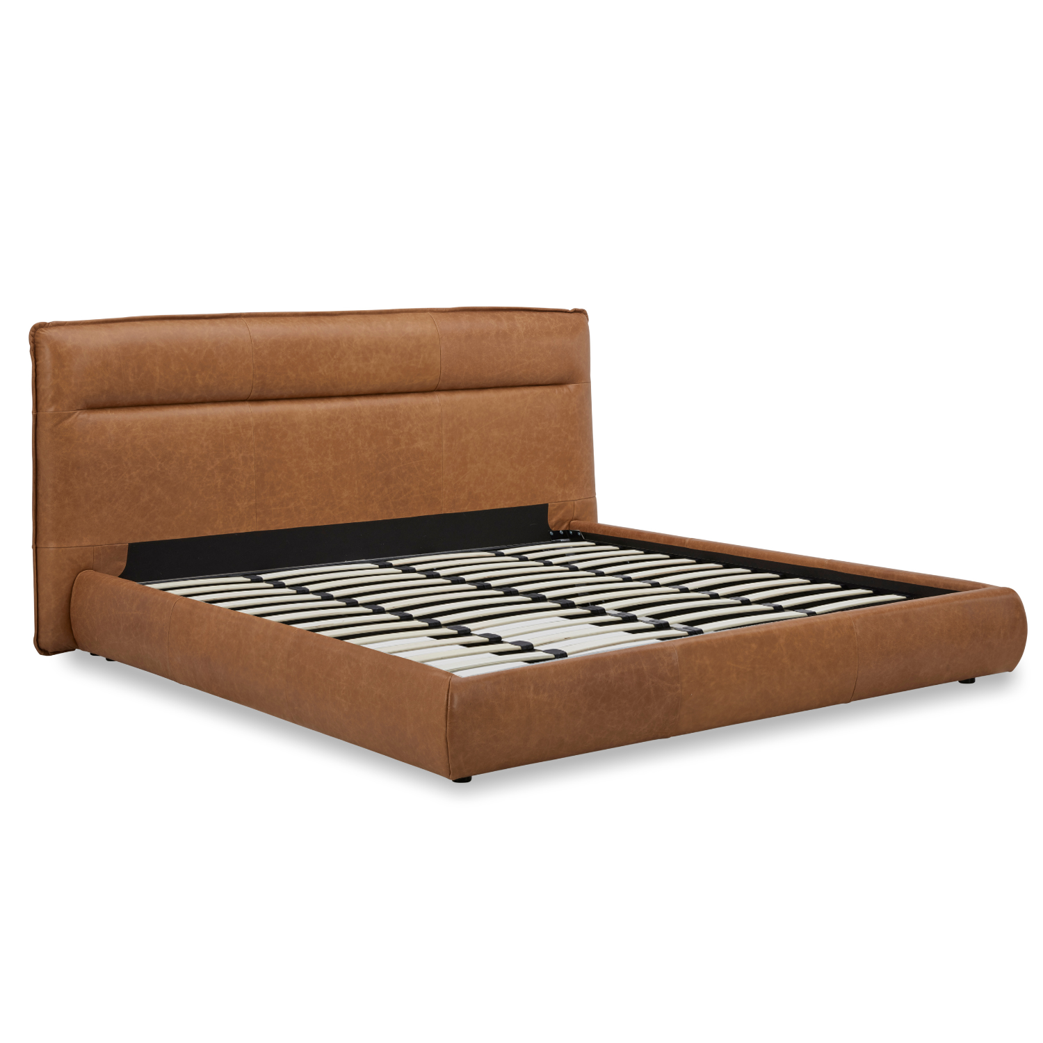 Carlaw Platform Bed - Distressed Cognac Leather