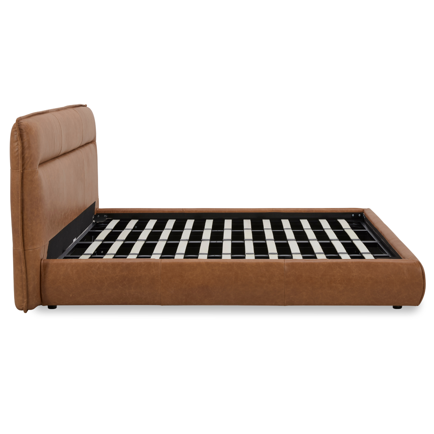 Carlaw Platform Bed - Distressed Cognac Leather