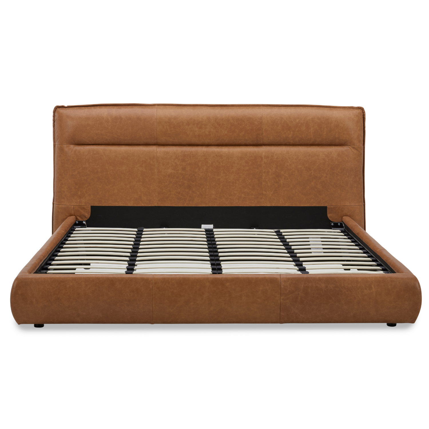 Carlaw Platform Bed - Distressed Cognac Leather