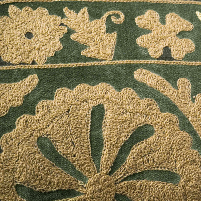 Bovaird Green Embroidered Kidney Toss Pillow