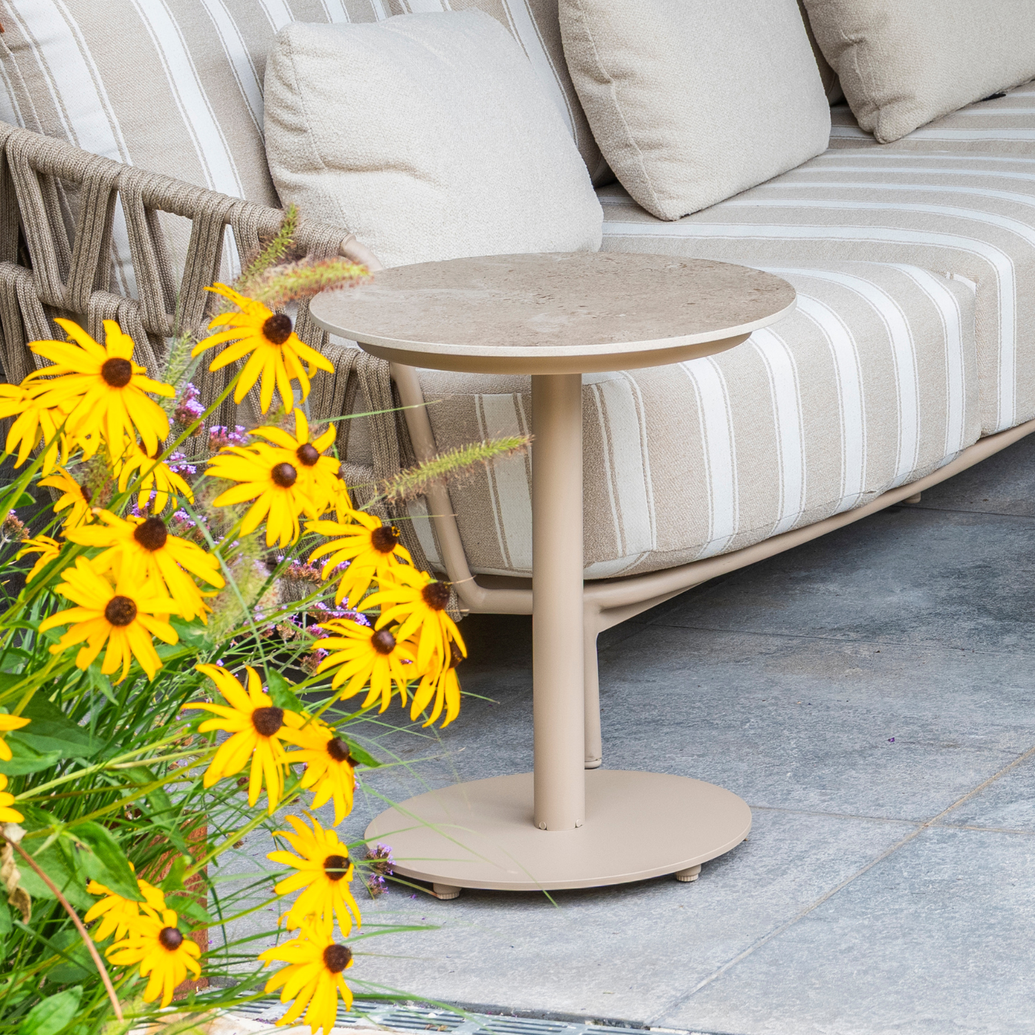 Rosseau Side Table w/ Ceramic Top - Latte