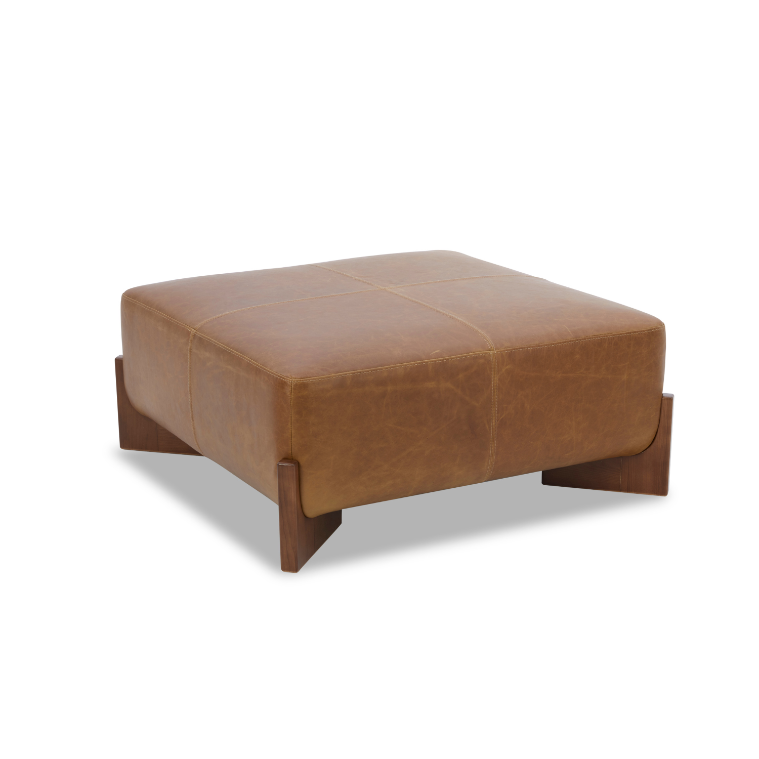 Cameron Ottoman w/ Dark Wood Base - Concord Mink Brown Leather