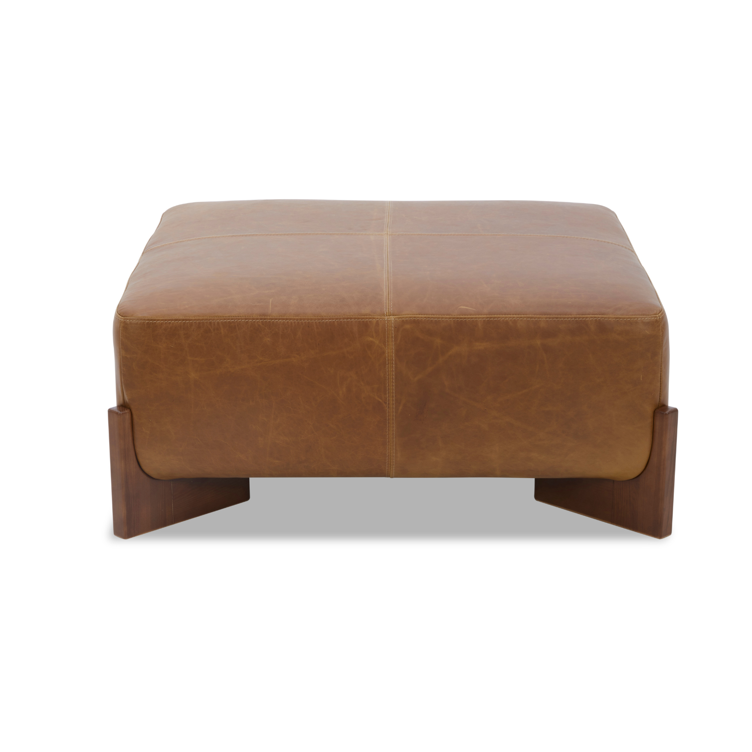 Cameron Ottoman w/ Dark Wood Base - Concord Mink Brown Leather