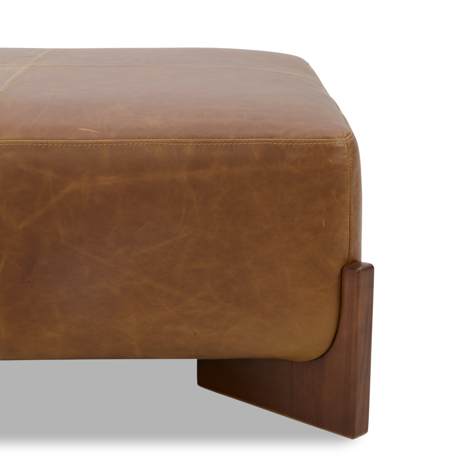 Cameron Ottoman w/ Dark Wood Base - Concord Mink Brown Leather