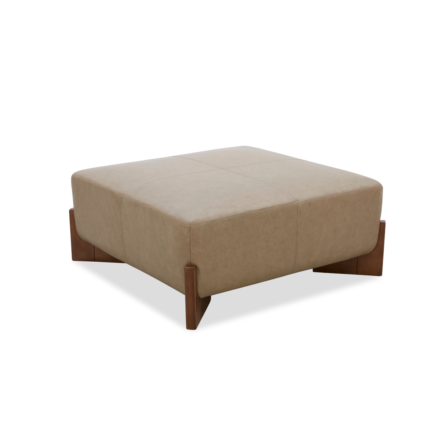Cameron Ottoman w/ Dark Wood Base - Cobblestone Leather
