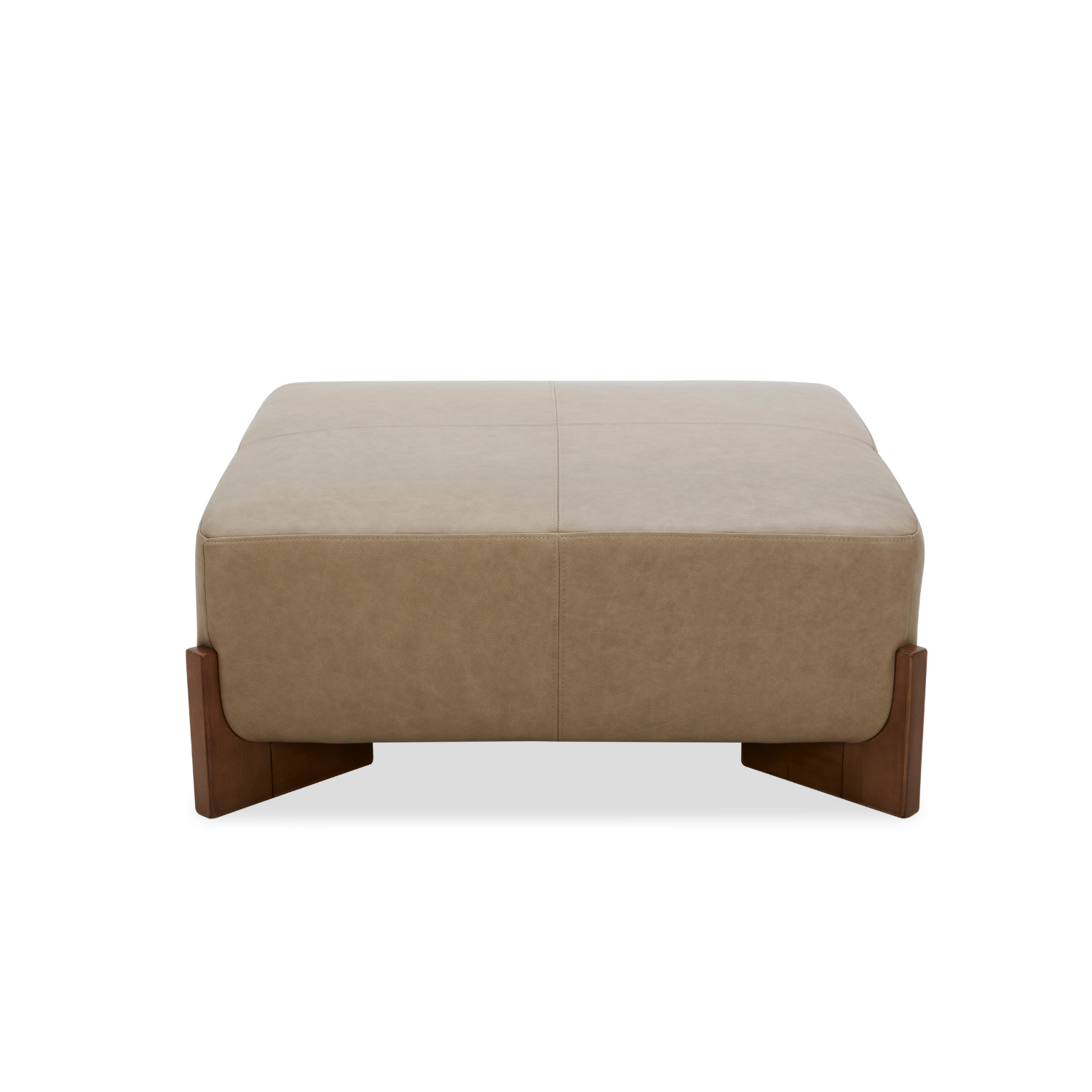 Cameron Ottoman w/ Dark Wood Base - Cobblestone Leather
