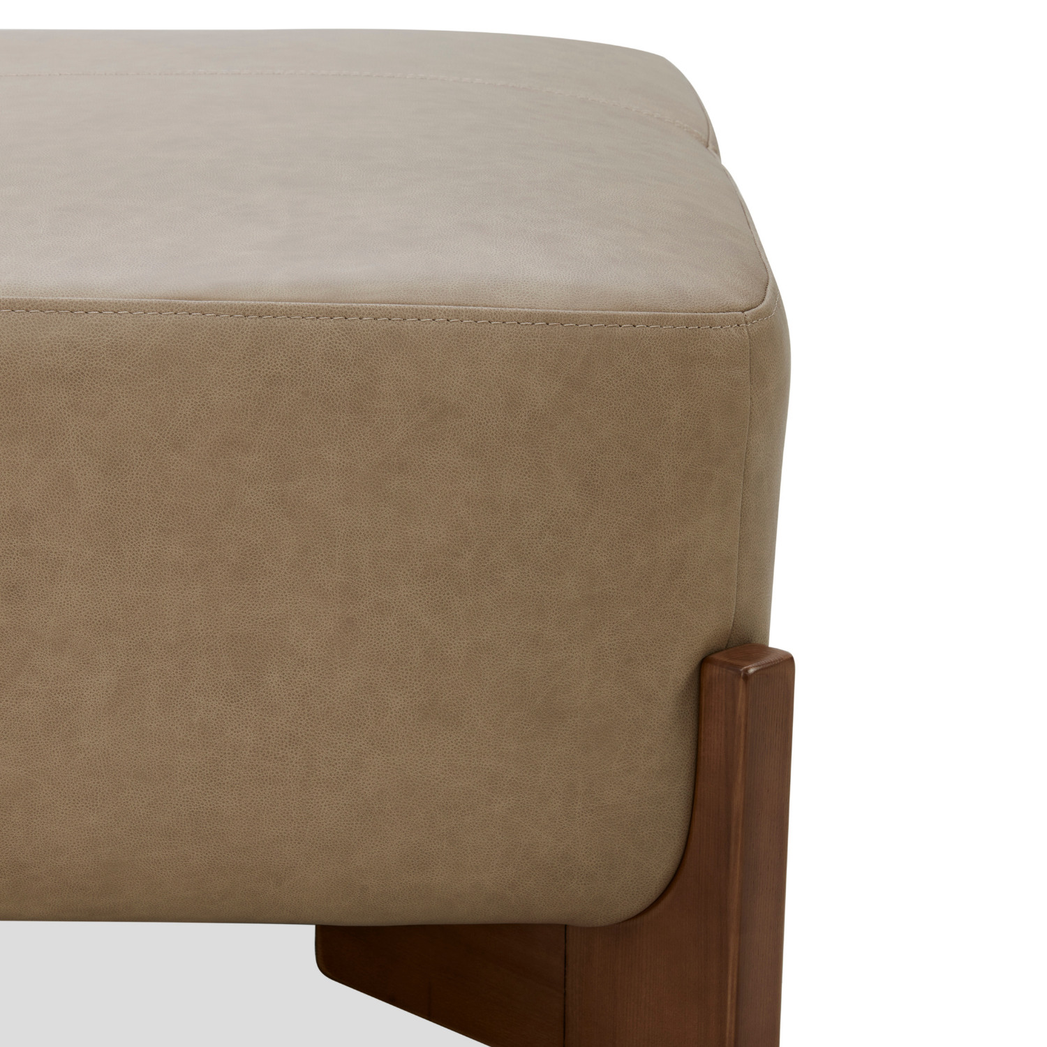 Cameron Ottoman w/ Dark Wood Base - Cobblestone Leather
