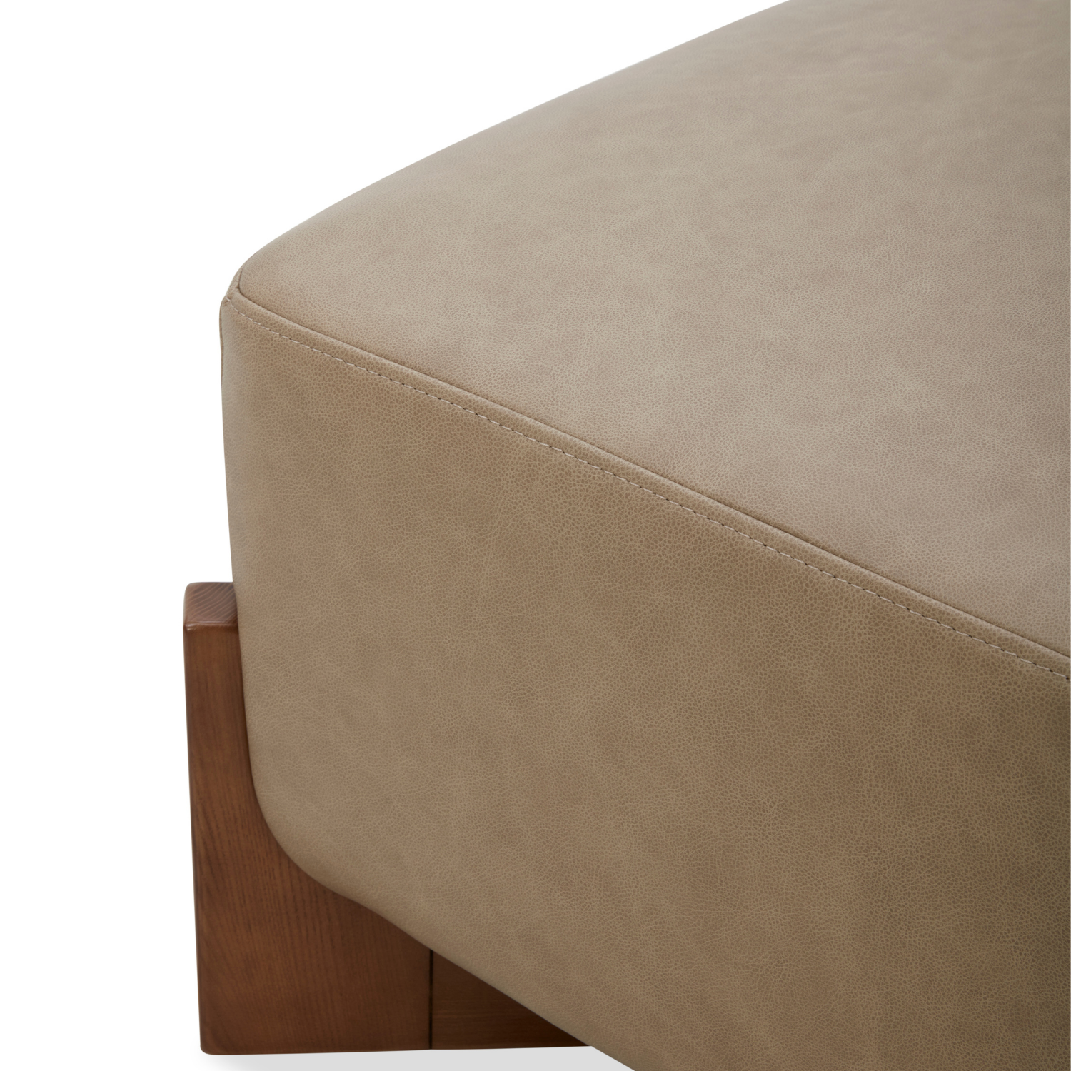 Cameron Ottoman w/ Dark Wood Base - Cobblestone Leather