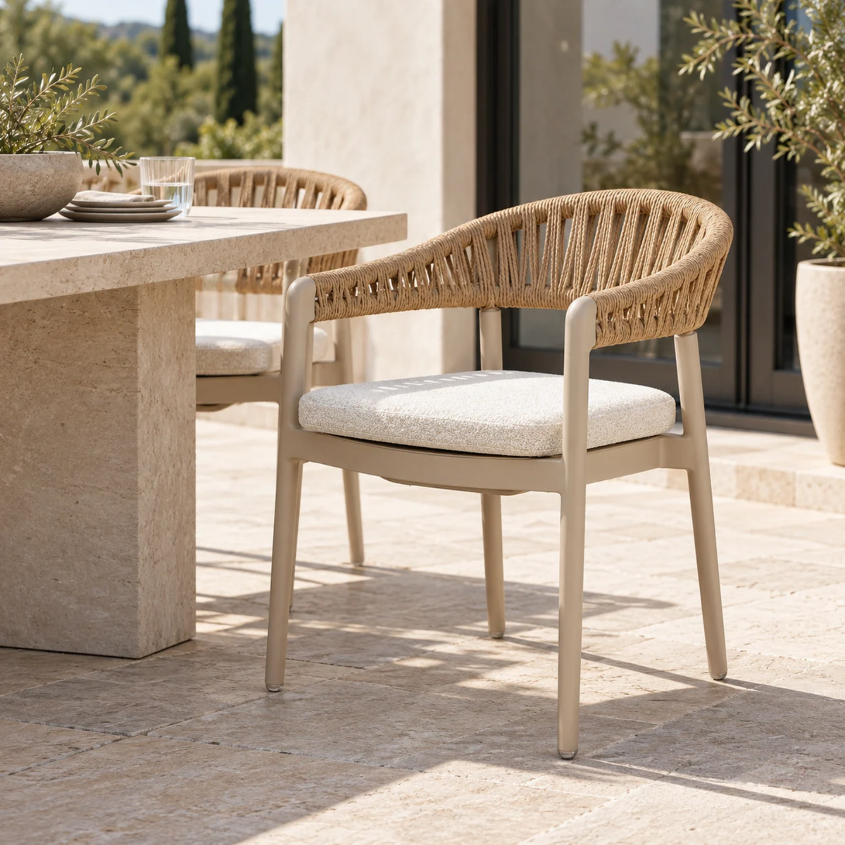 Sable Wicker Stackable Dining Arm Chair - Stone Taupe