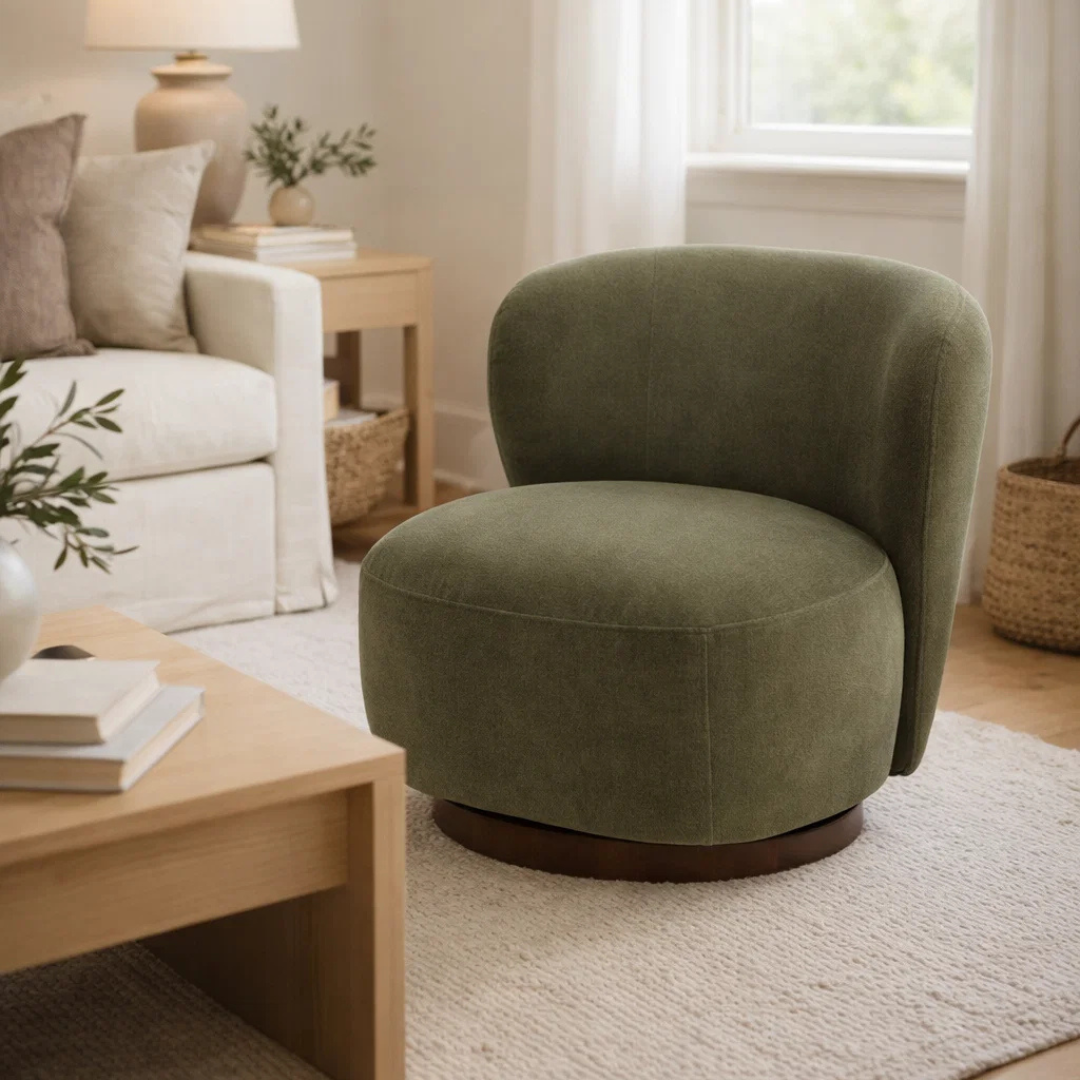 Hygge Swivel Lounge Chair - Forest green Matte Velvet