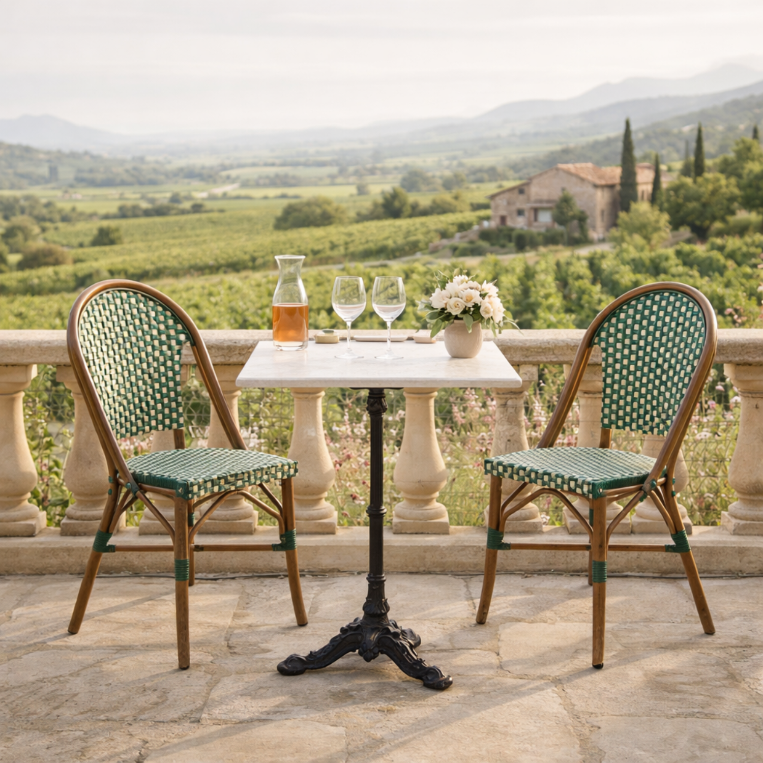 Paris Bistro Table & Chairs (Set of 3) - Green/Ivory