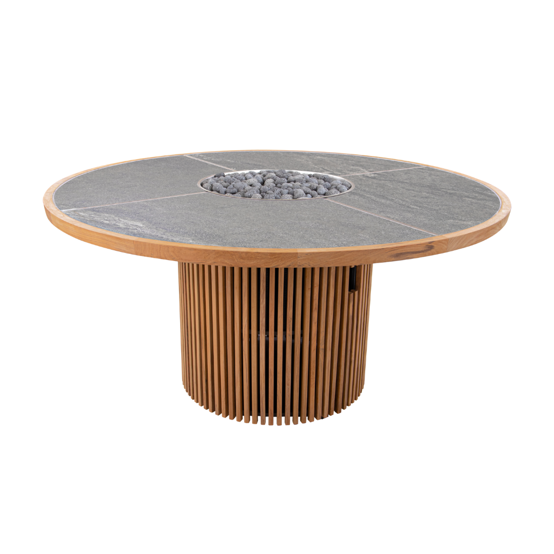 Cubic 59" Teak Dining Fire Table & Cover