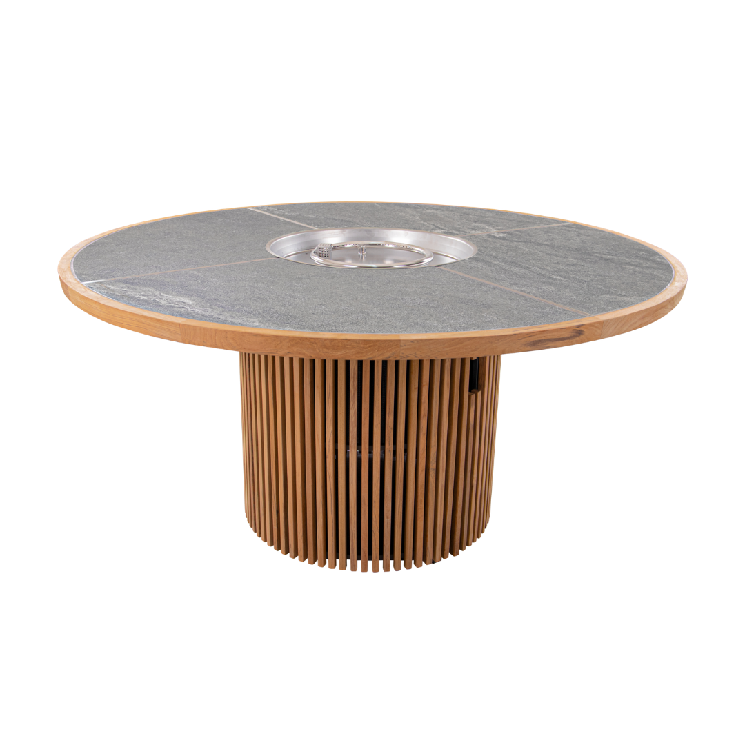 Cubic 59" Teak Dining Fire Table & Cover