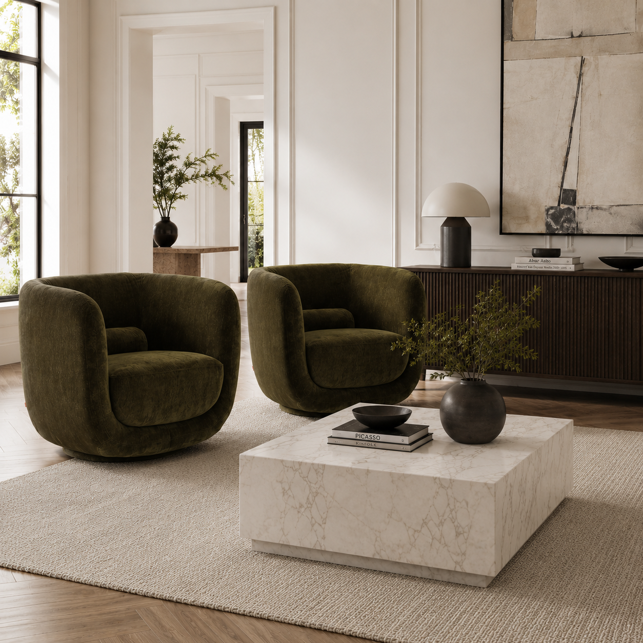 Orbit Swivel Accent Chair - Moss Green Velour