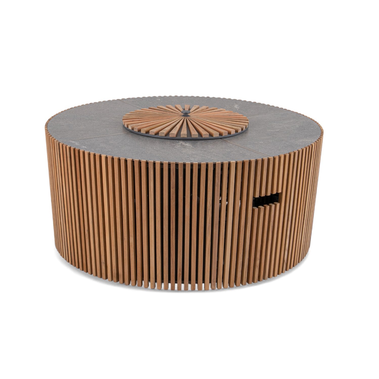 Cubic Teak Round Fire Table