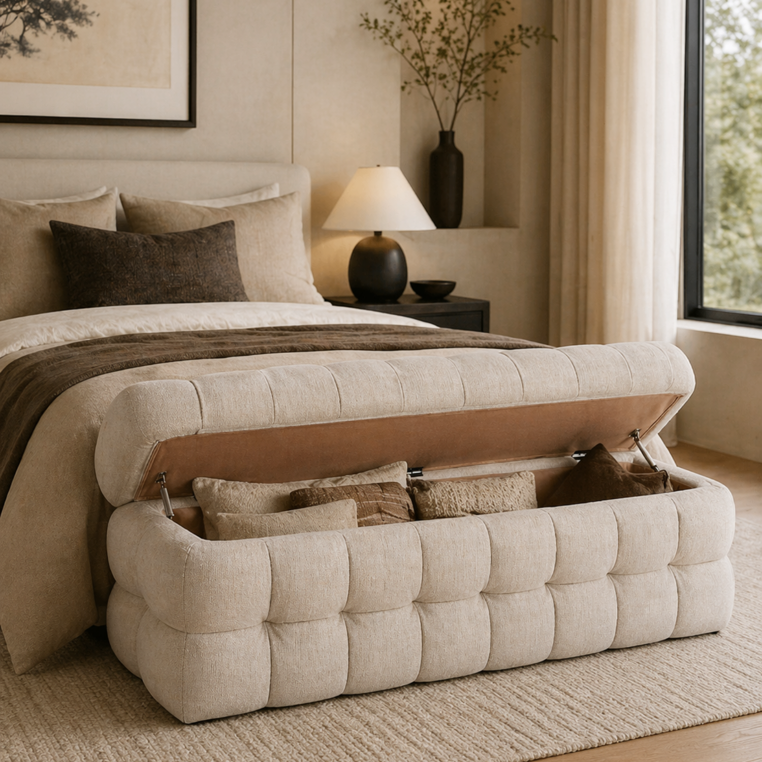 Marshmallow Storage Bench - Linen Natural