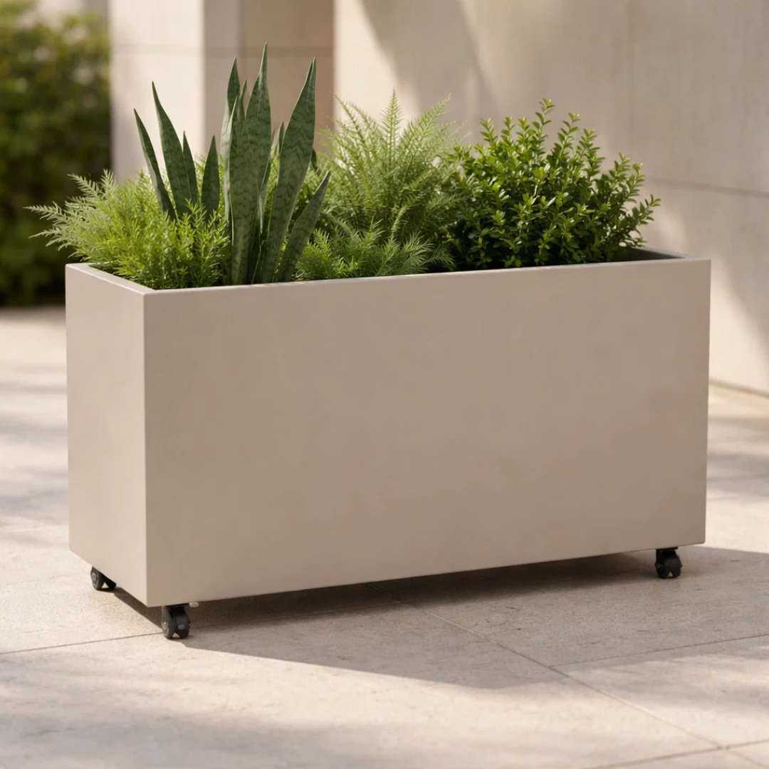 Hudson Metal Rectangle Planter w/ Wheels - Taupe