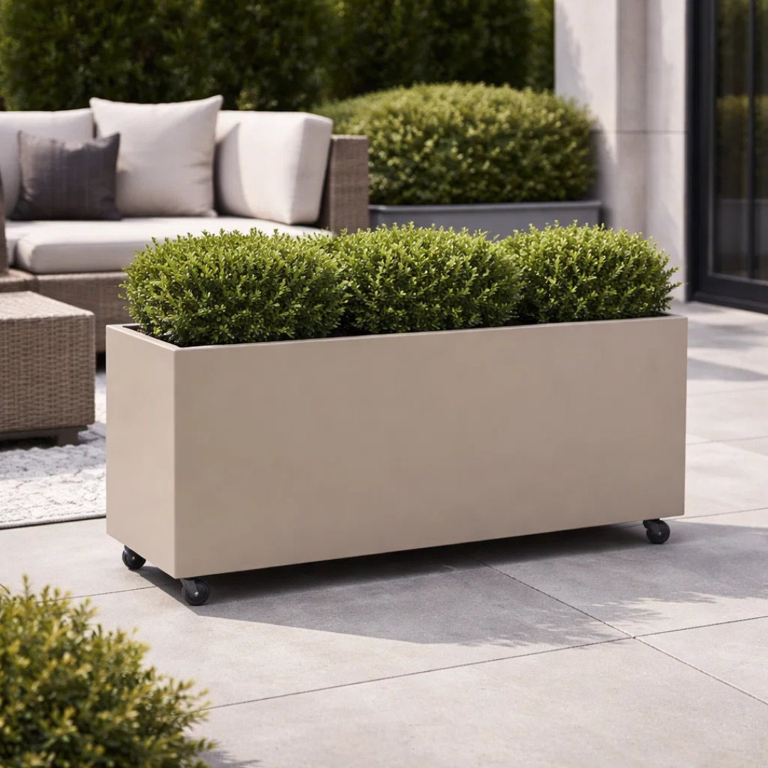 Hudson Metal Rectangle Planter w/ Wheels - Taupe