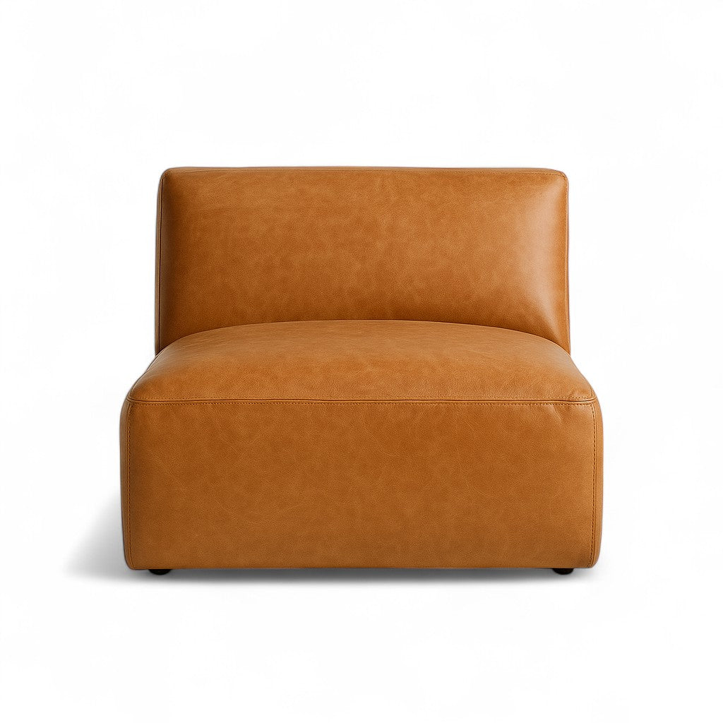 Aspen Distressed Cognac Leather Armless Lounge Chair