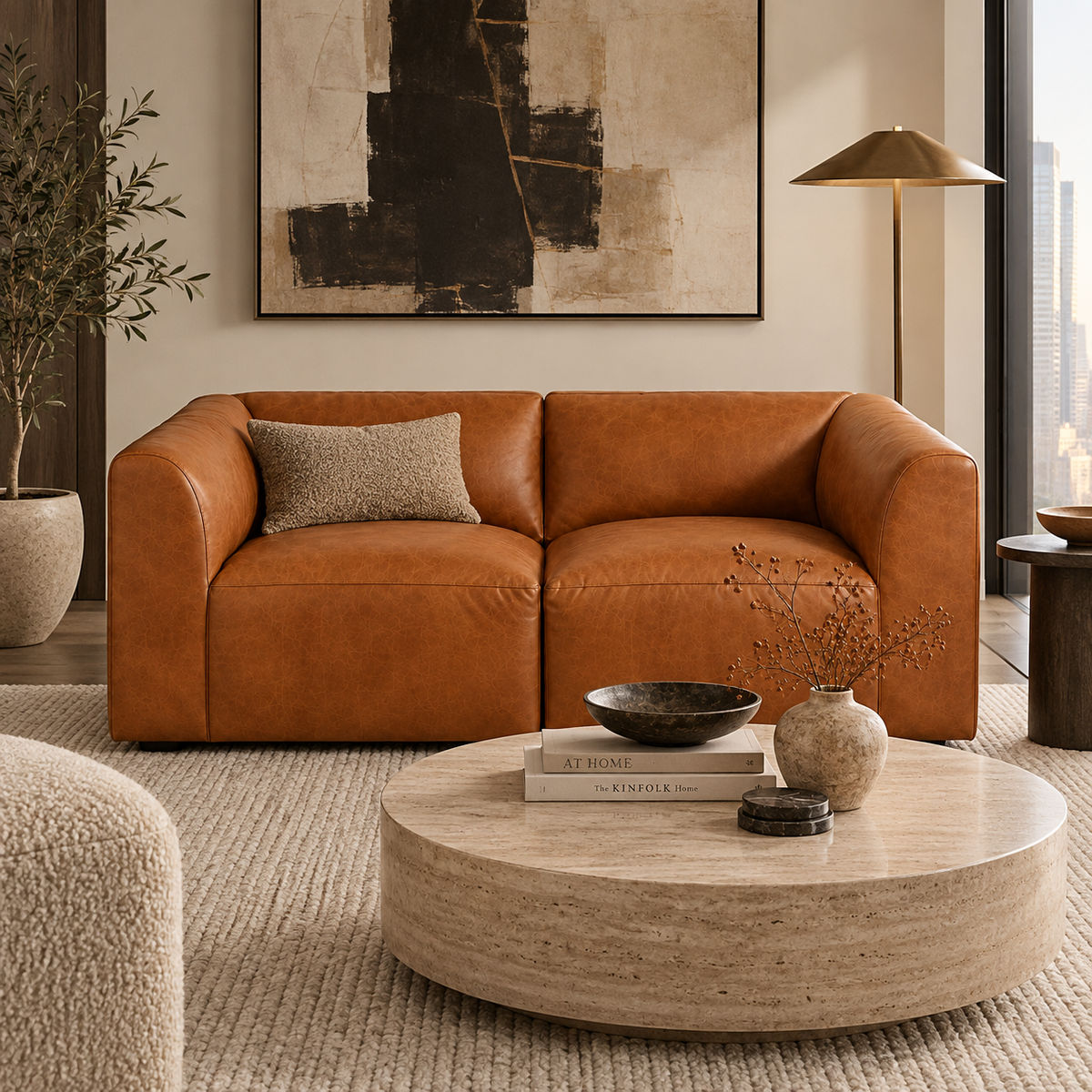 Aspen Distressed Cognac Leather Loveseat