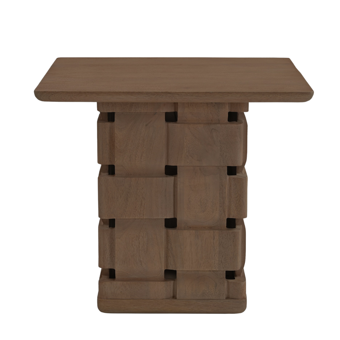 Arbor Weave Wood Side Table - Dark Brown