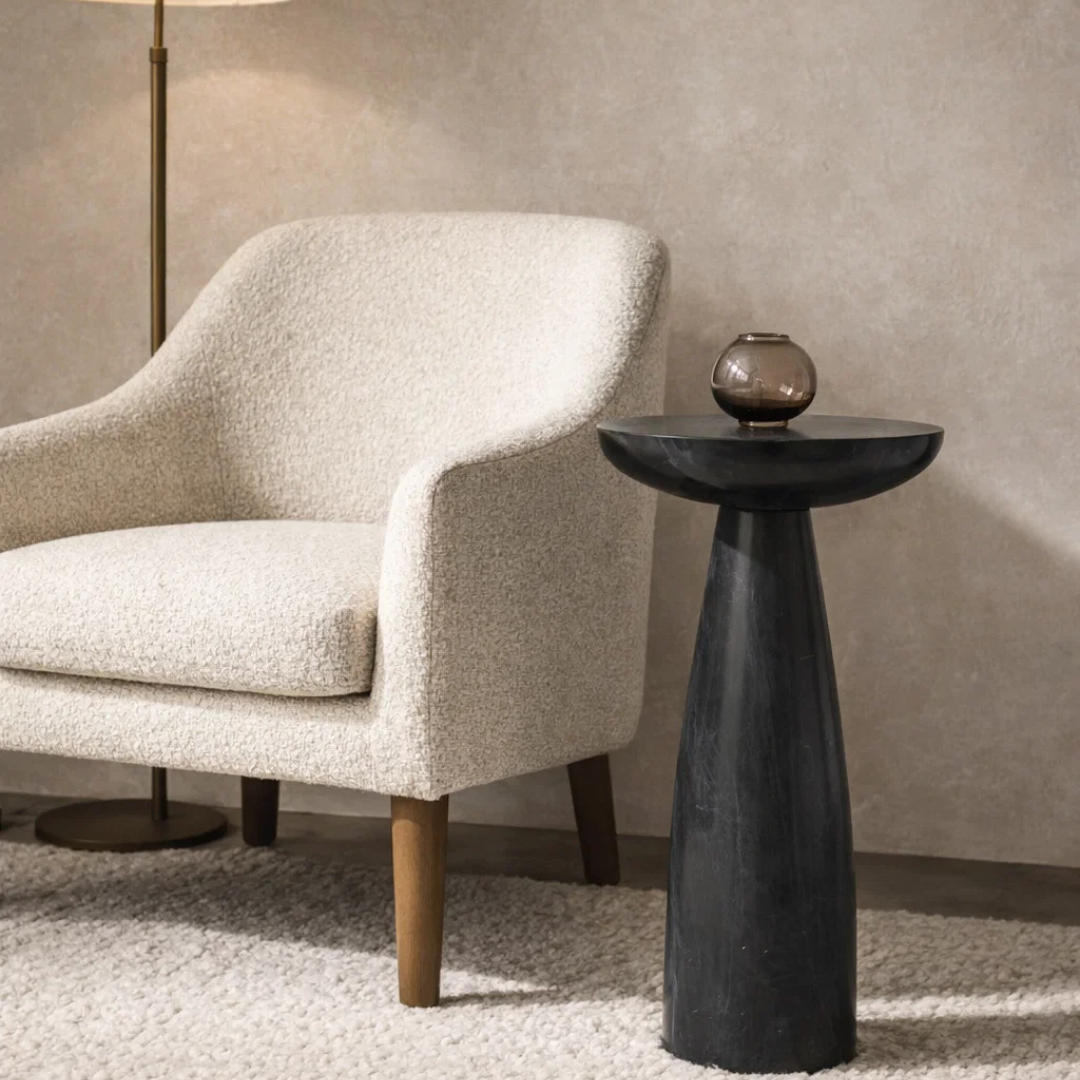 Halo Pedestal Marble Side Table - Black