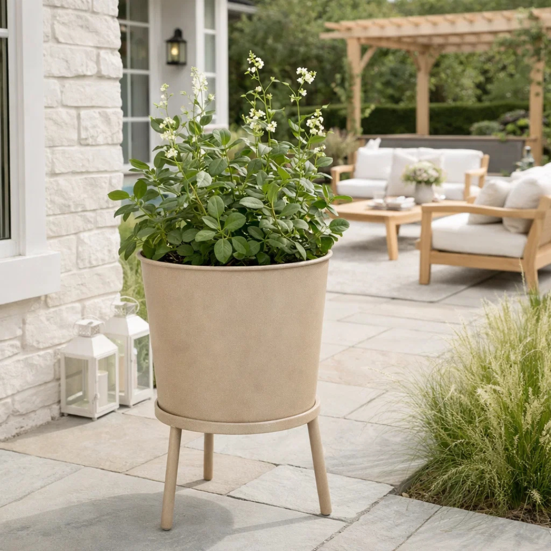Hudson Metal Planter - Stone Taupe