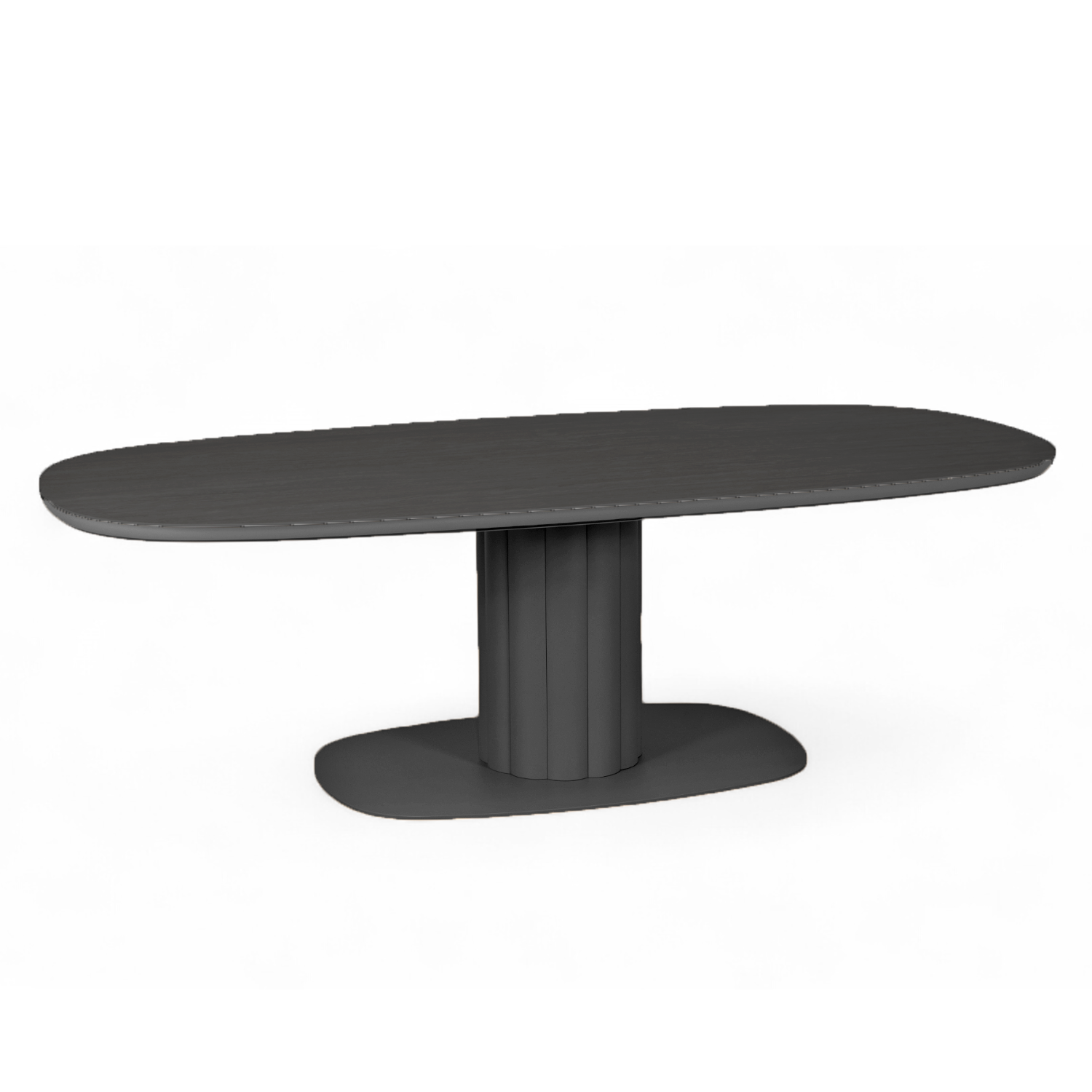 Black oval table on a white background