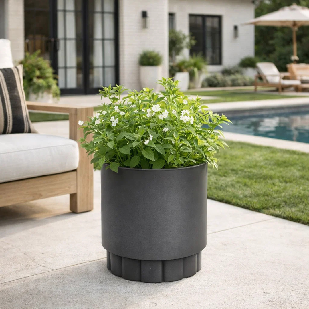 Lotus Metal Planter - Charcoal