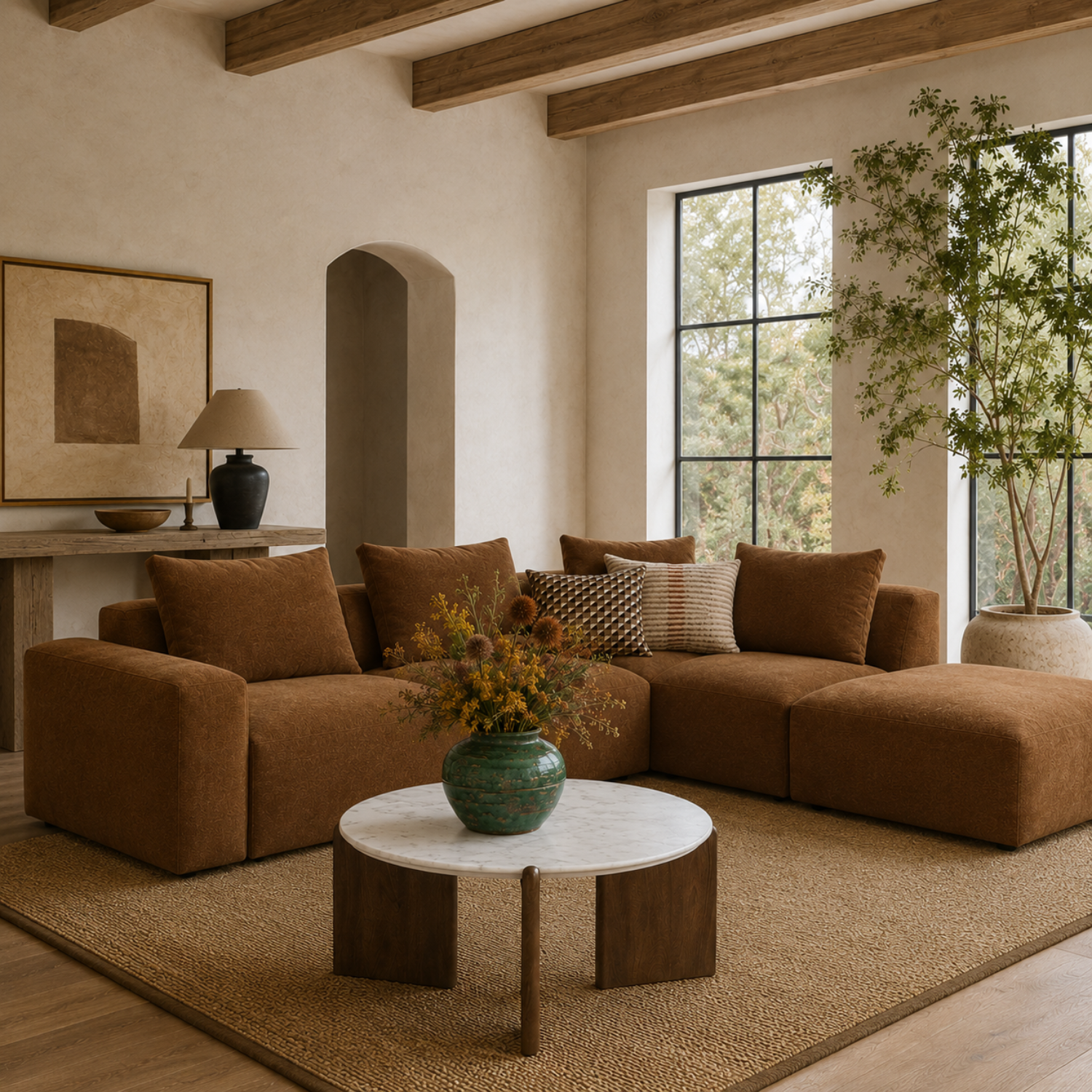 Haliburton 5pc Sectional - Tawny Brown Matte Velvet