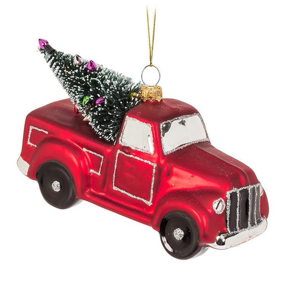 Holiday Truck Haul Glass Ornament