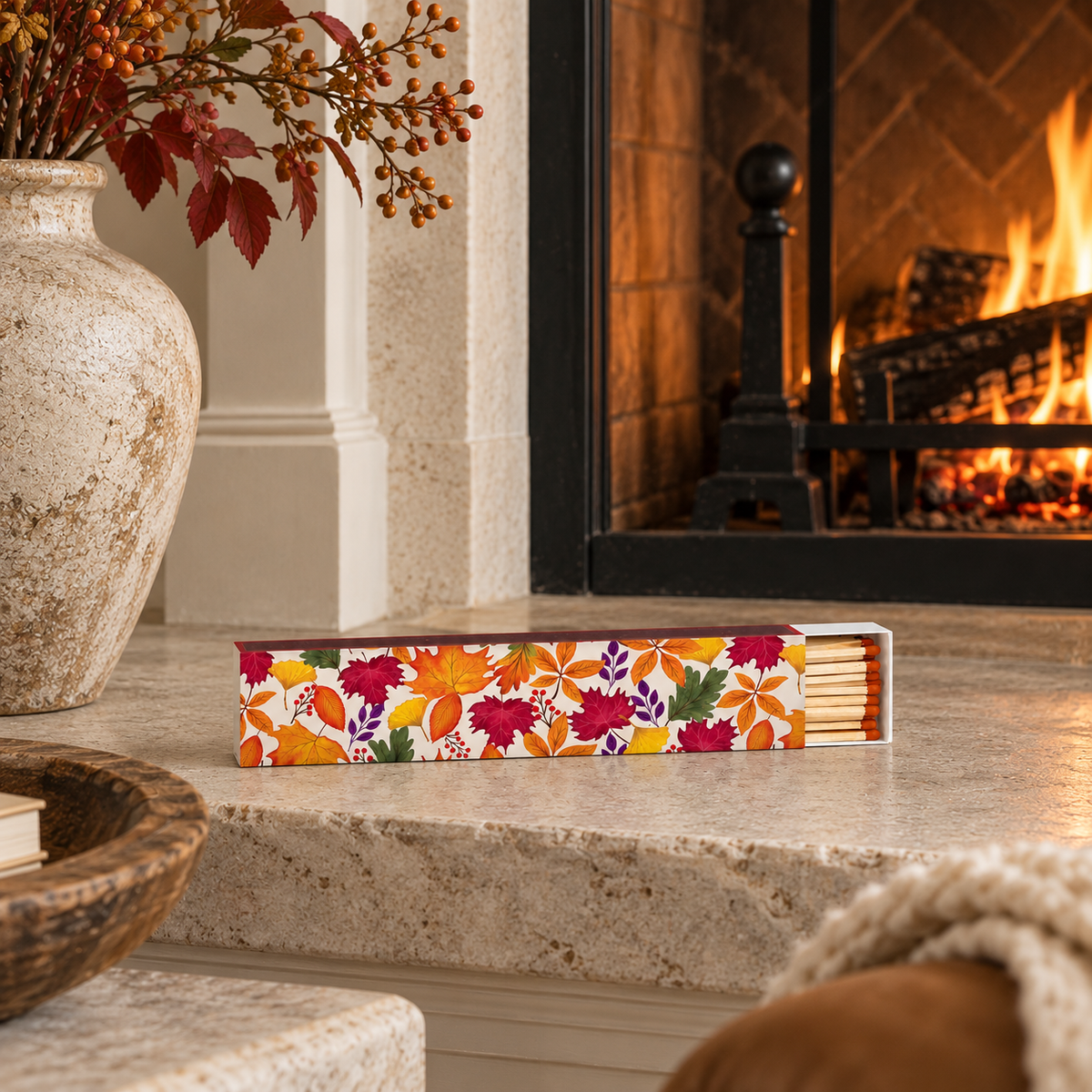 Autumn Leaves Fireplace Matchbox