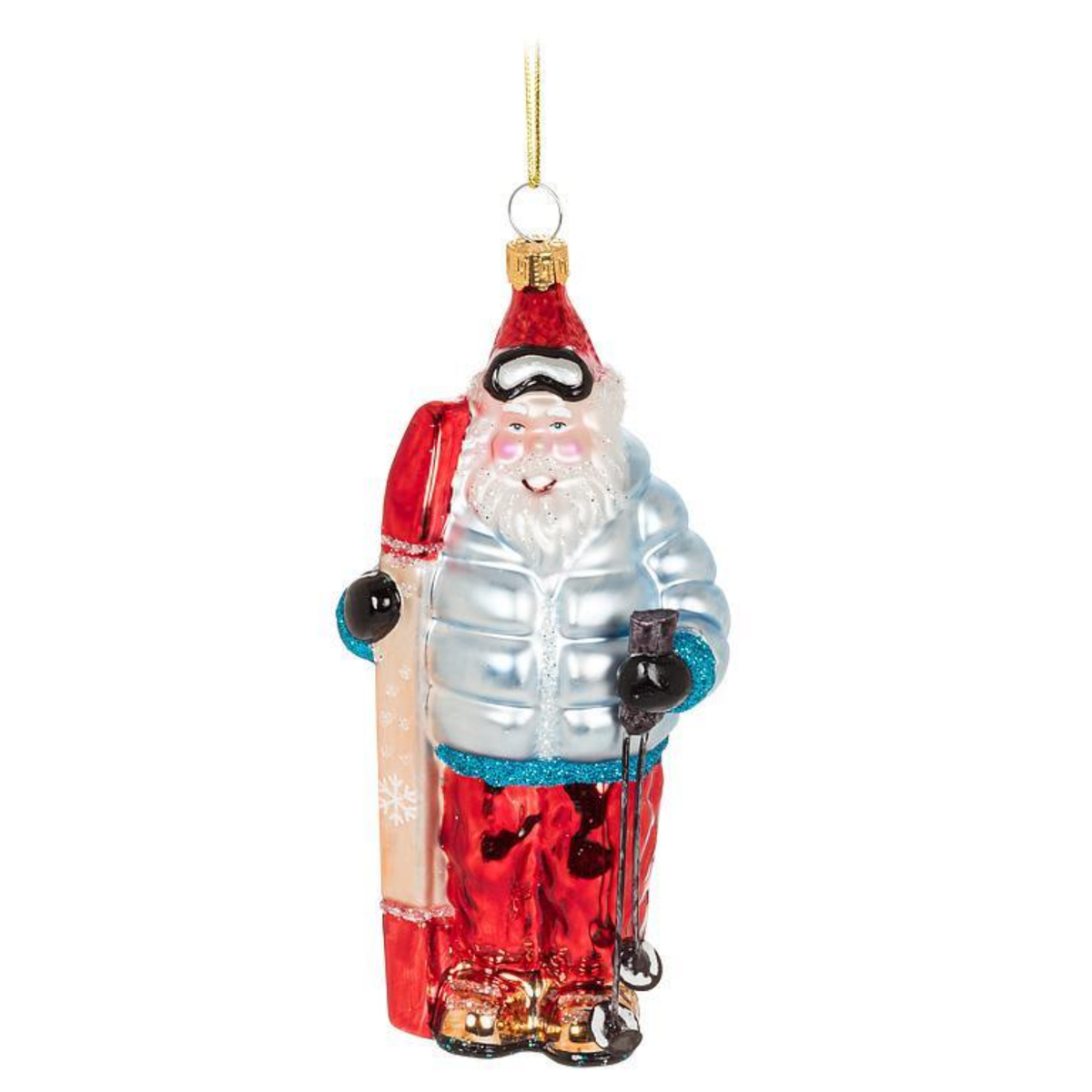 Santa Skier Glass Ornament
