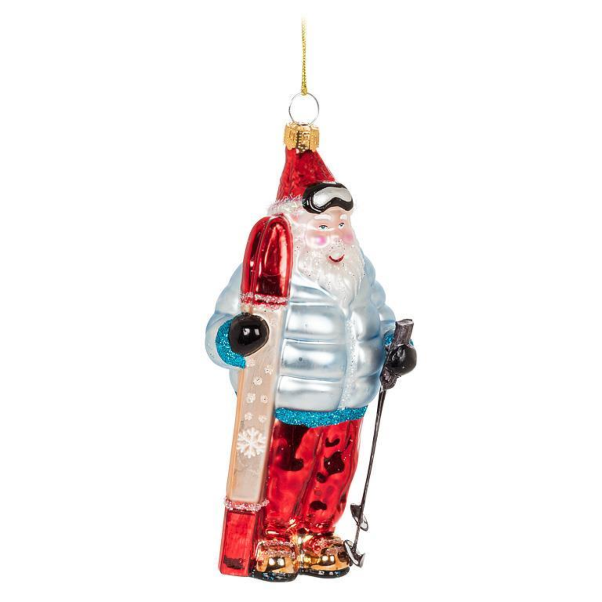 Santa Skier Glass Ornament