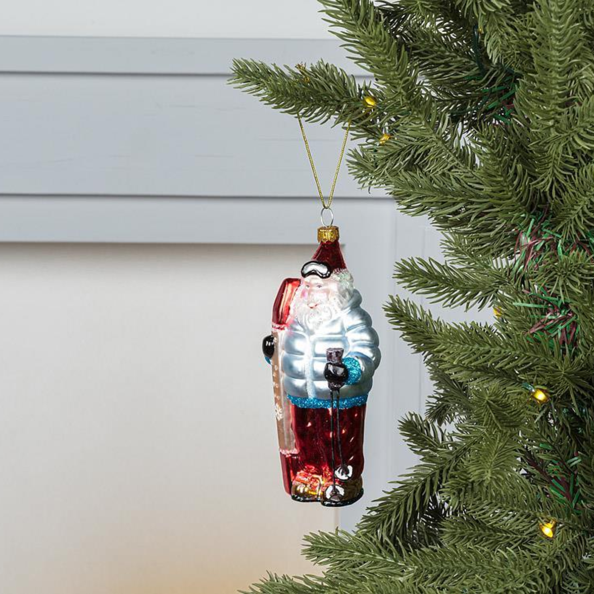 Santa Skier Glass Ornament