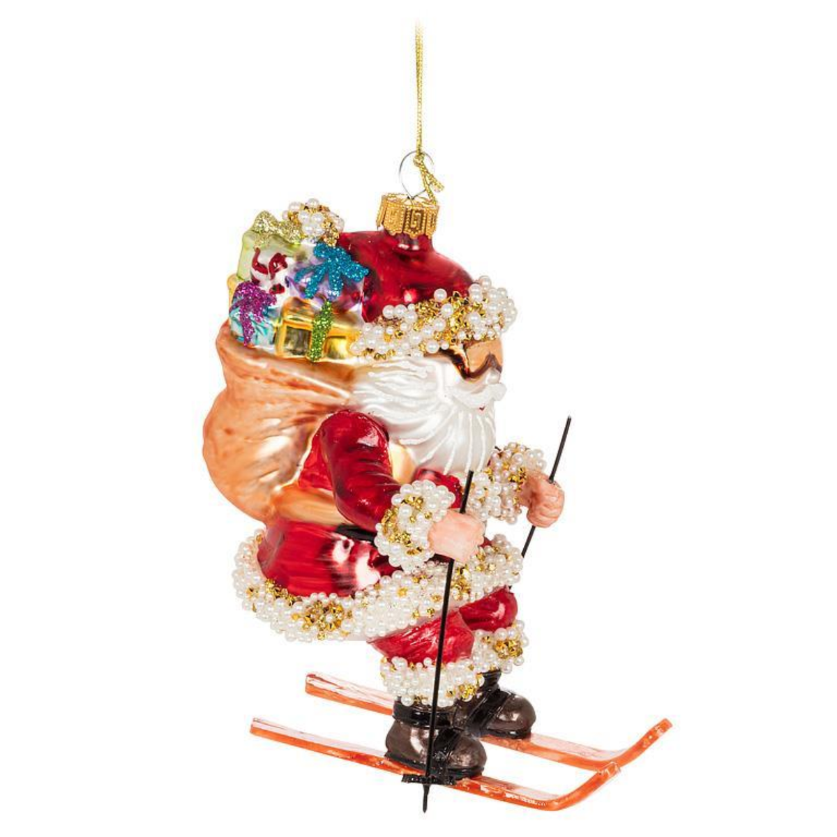 Santa Bling Ski Glass Ornament