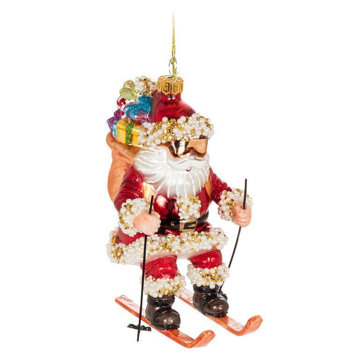 Santa Bling Ski Glass Ornament