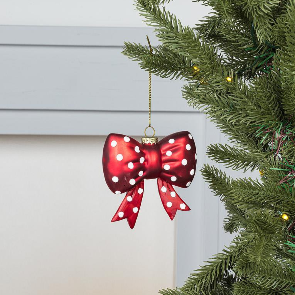 Christmas Cheery Bow Glass Ornament