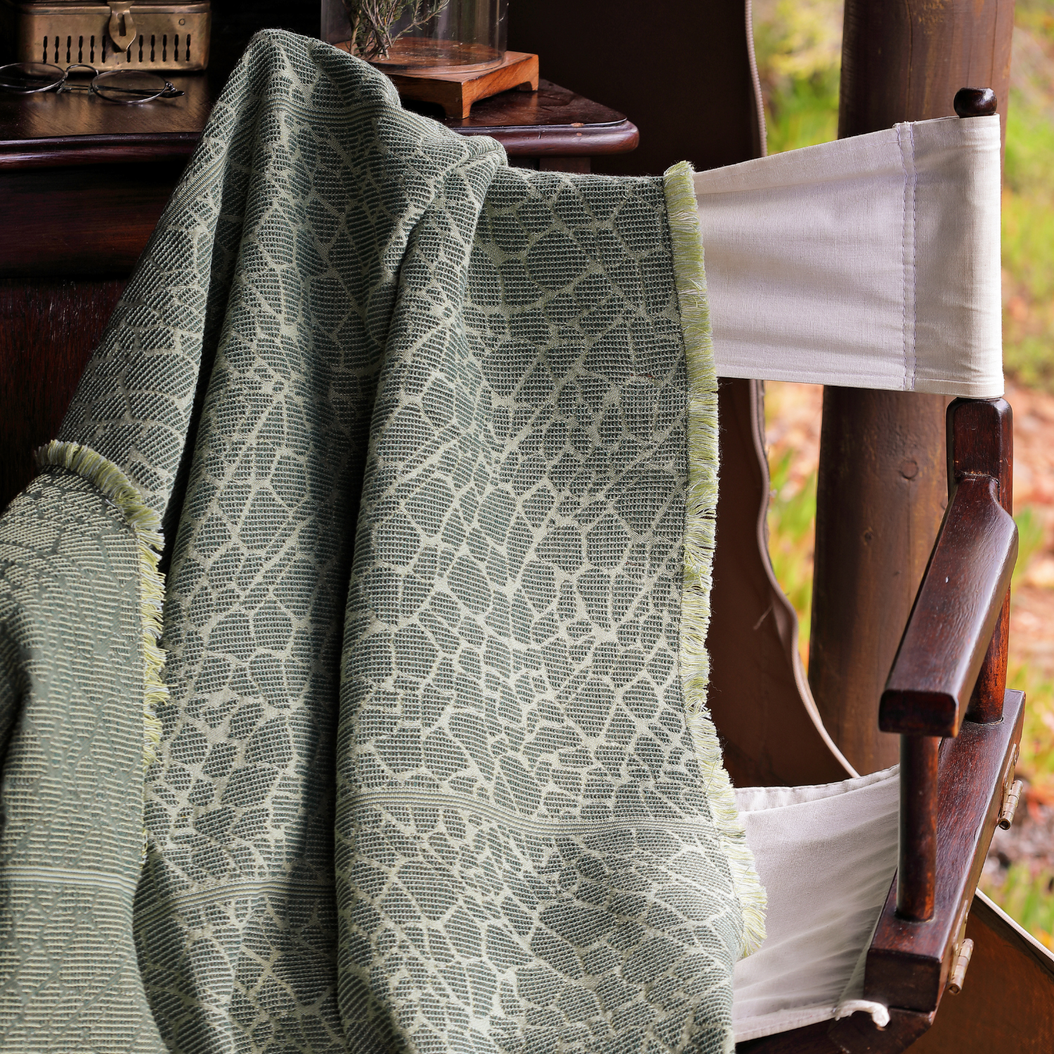 Giraffe Moss Green Cotton Throw Blanket