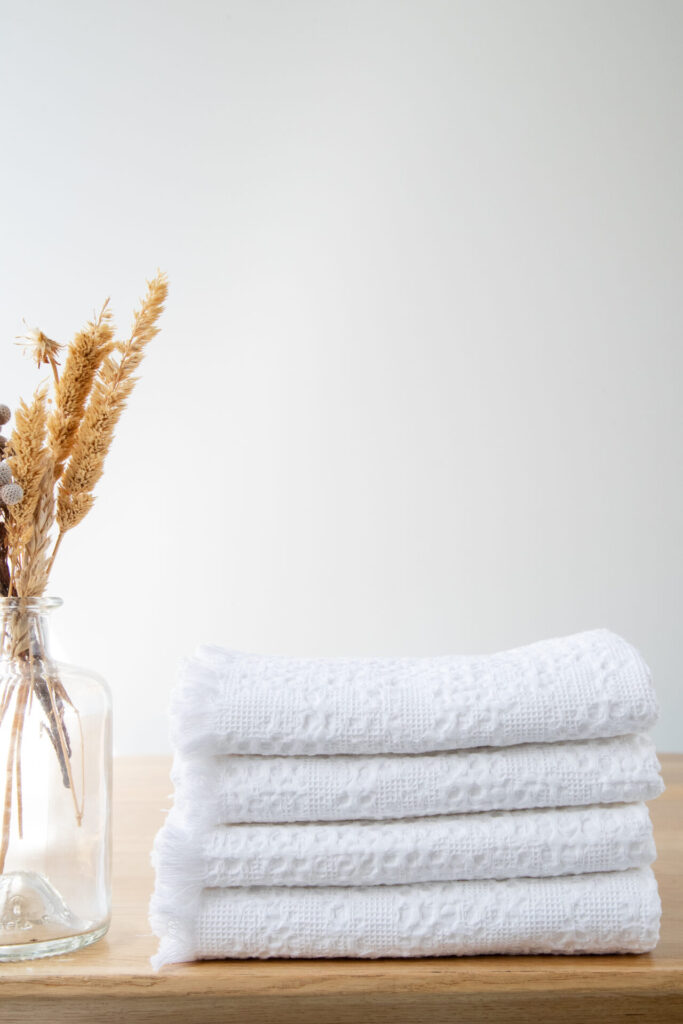 Waffle White Woven Fringed Towels