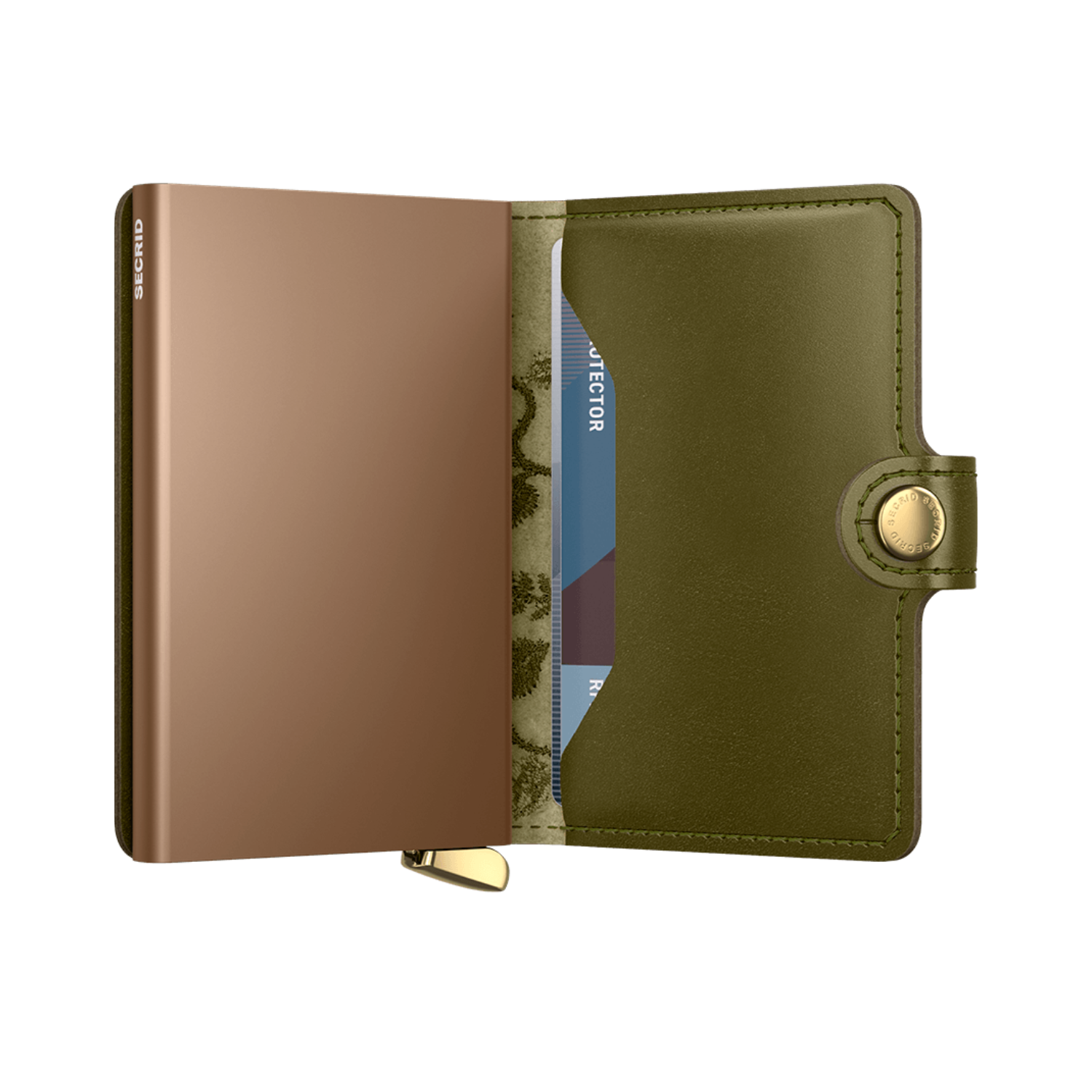 Floral Olive Leather Mini Card Wallet