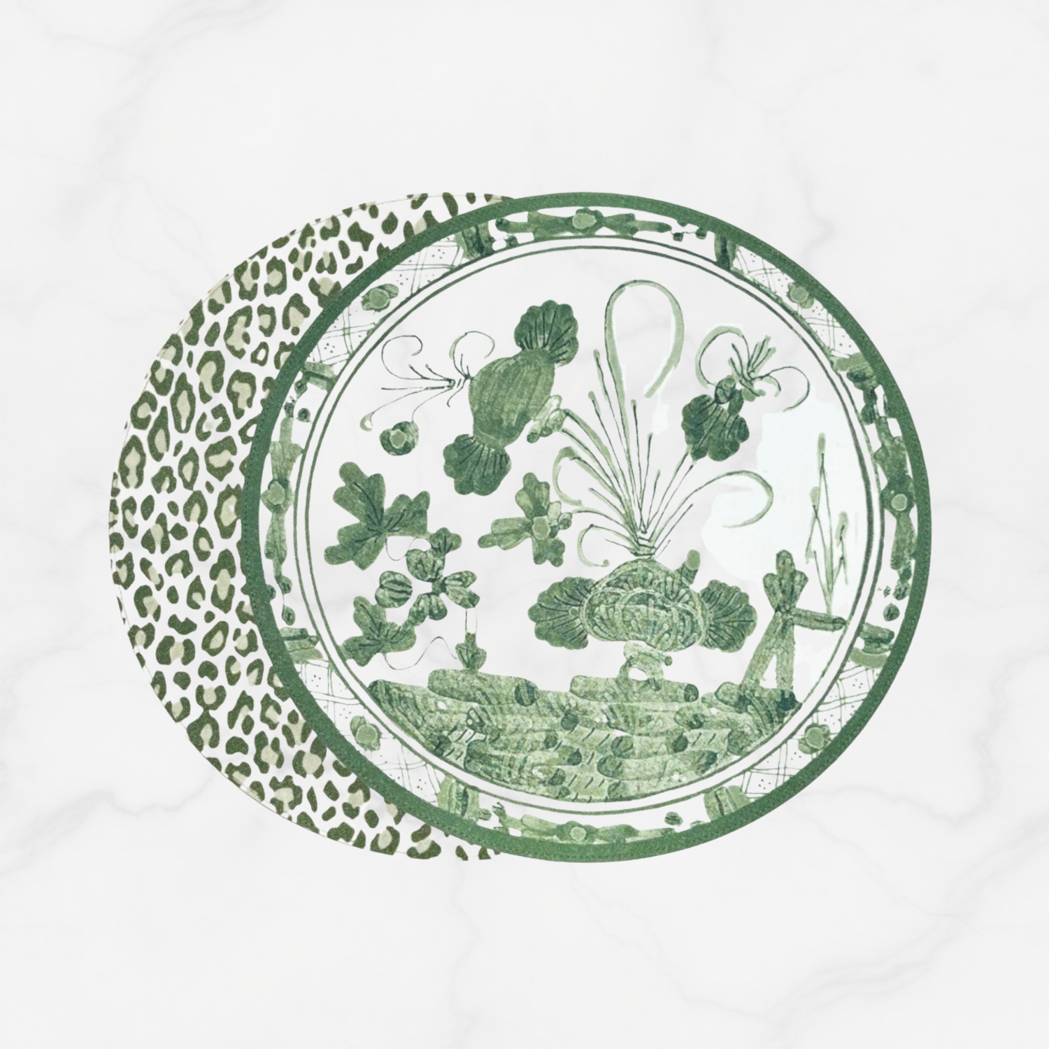Jardin White/Green Reversible Round Placemat (Set of 4)