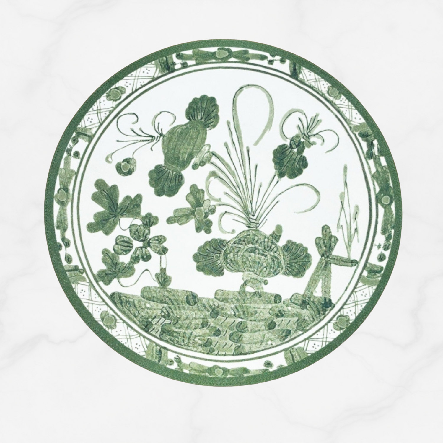 Jardin White/Green Reversible Round Placemat (Set of 4)