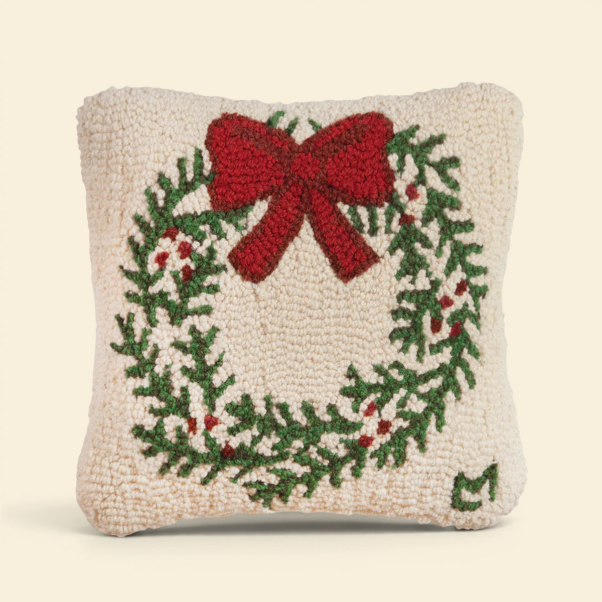 Merry Wreath Wool Toss Pillow