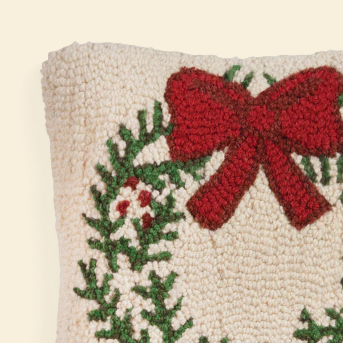 Merry Wreath Wool Toss Pillow