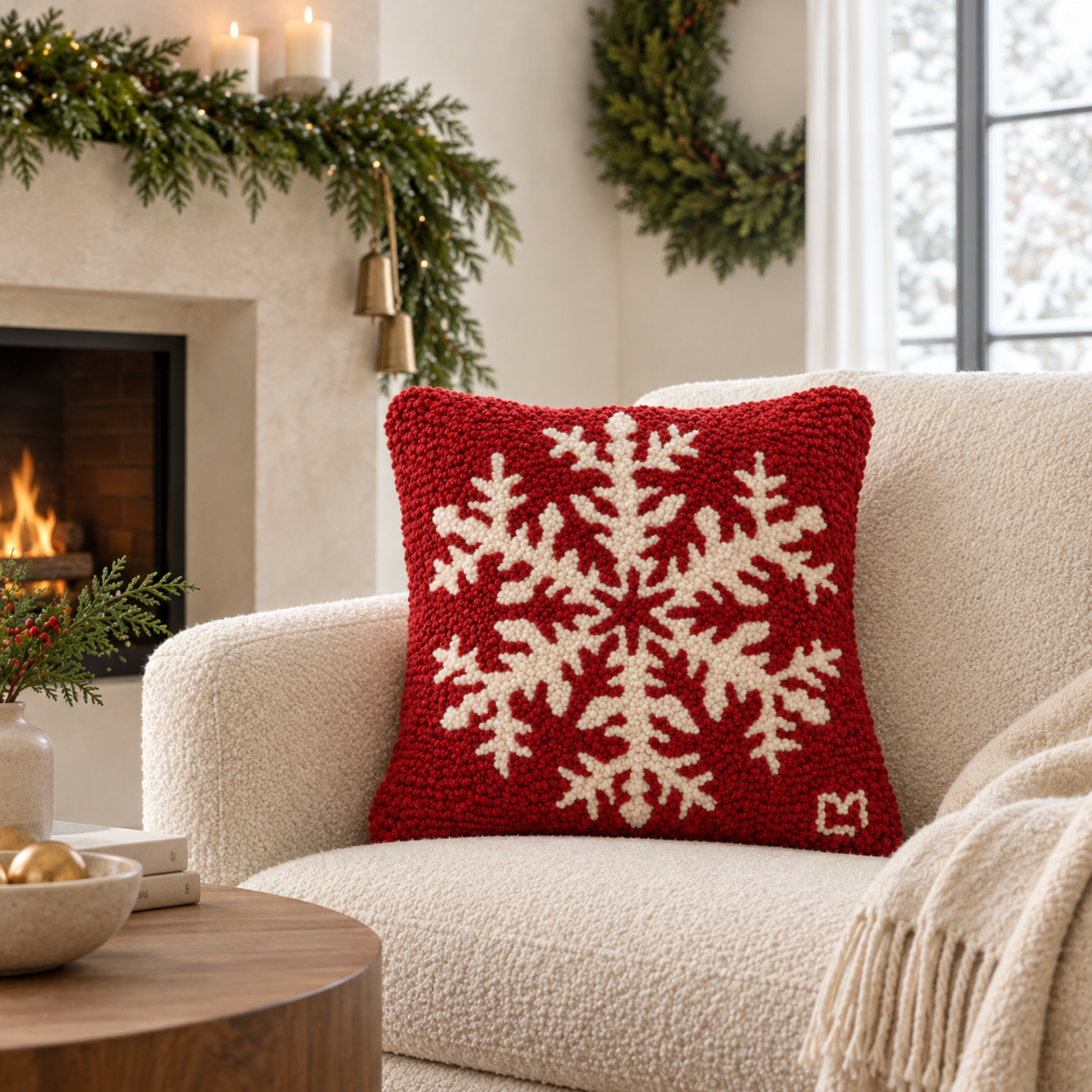 Snowflake Wishes Red - Wool Toss Pillow